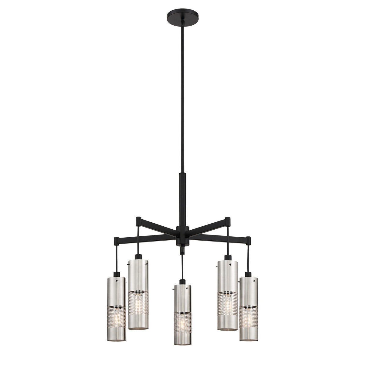 George Kovacs - P1595-691 - Five Light Chandelier - Grid 3 - Brushed Nickel and Coal Highlights